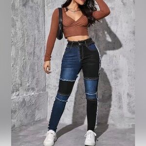 Blue and black patchwork jeans